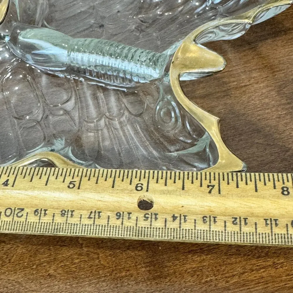 Vintage Clear Glass Butterfly Divided Candy Nut Dish Gold Trim Mid Century